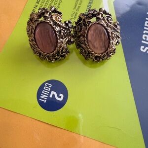Vintage-Inspired Gold Tone Pink Oval Clip Earrings